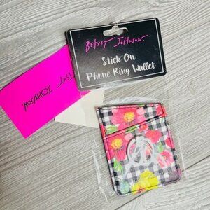 Nwt Betsey Johnson stick on phone ring wallet Floral phone card holder